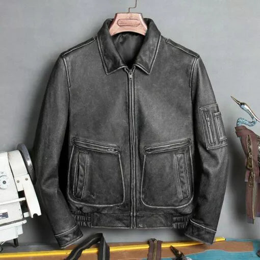 A2 Aviator Black Bomber Genuine Leather Jacket image 0