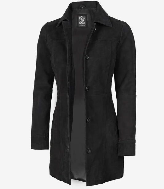 Women's Black Button Down Suede Coat image 0