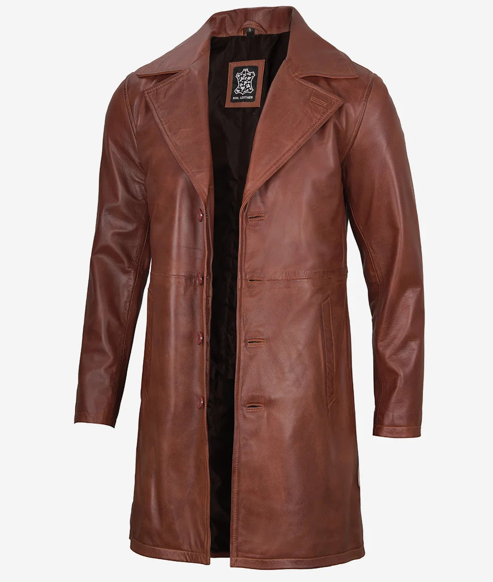 Men's Cognac 3/4 Length Real Leather Car Coat image 0