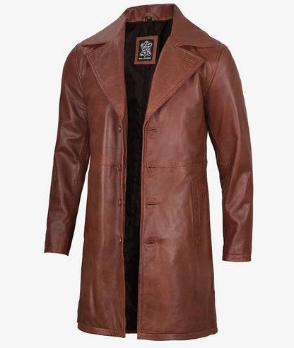 Men's Cognac 3/4 Length Real Leather Car Coat image 0