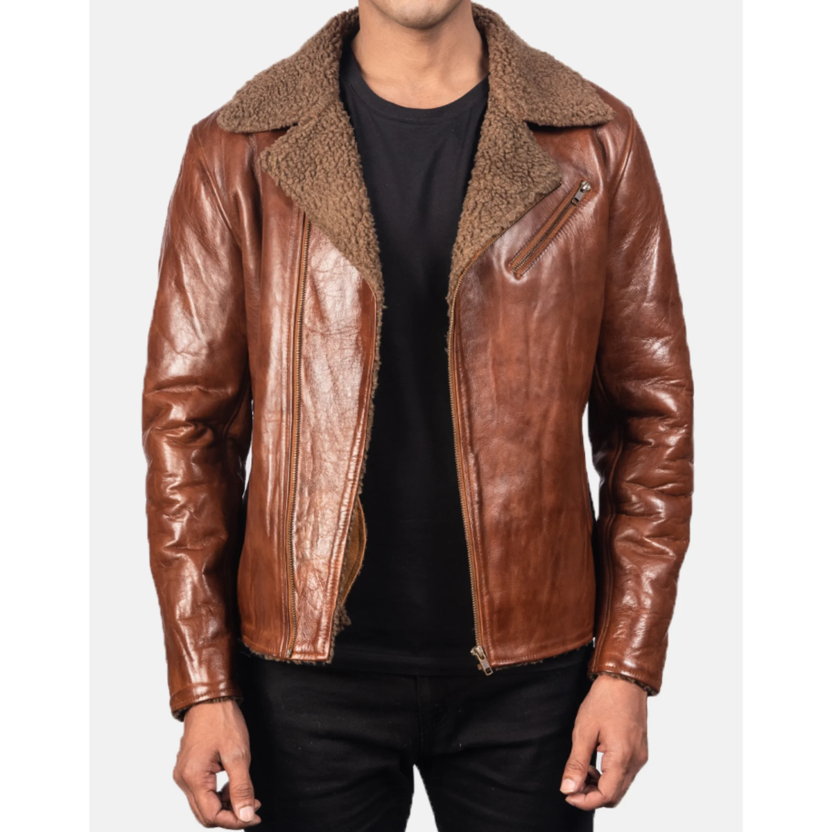 Alberto Brown Leather Shearling Jacket image 0