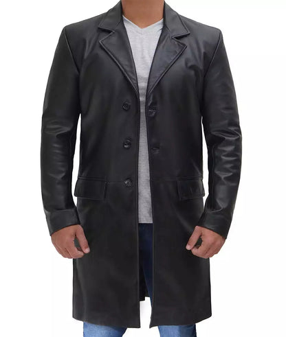 Men's Genuine Cowhide Black Long Leather Coat image 1