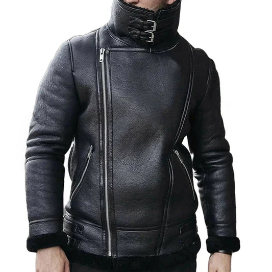 Men's B3 Classic Faux Shearling Black Bomber Leather Jacket image 0