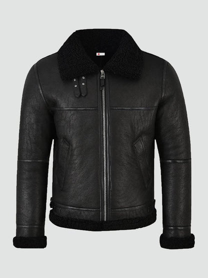Mens Jet Black Shearling Jacket image 0