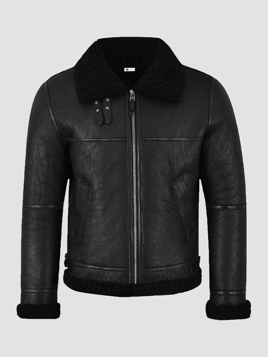 Mens Jet Black Shearling Jacket image 0
