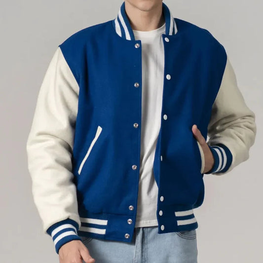 Men's Customizable Royal Blue & White All-Wool Varsity Jacket image 0