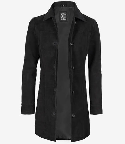 Women's Black Button Down Suede Coat image 1