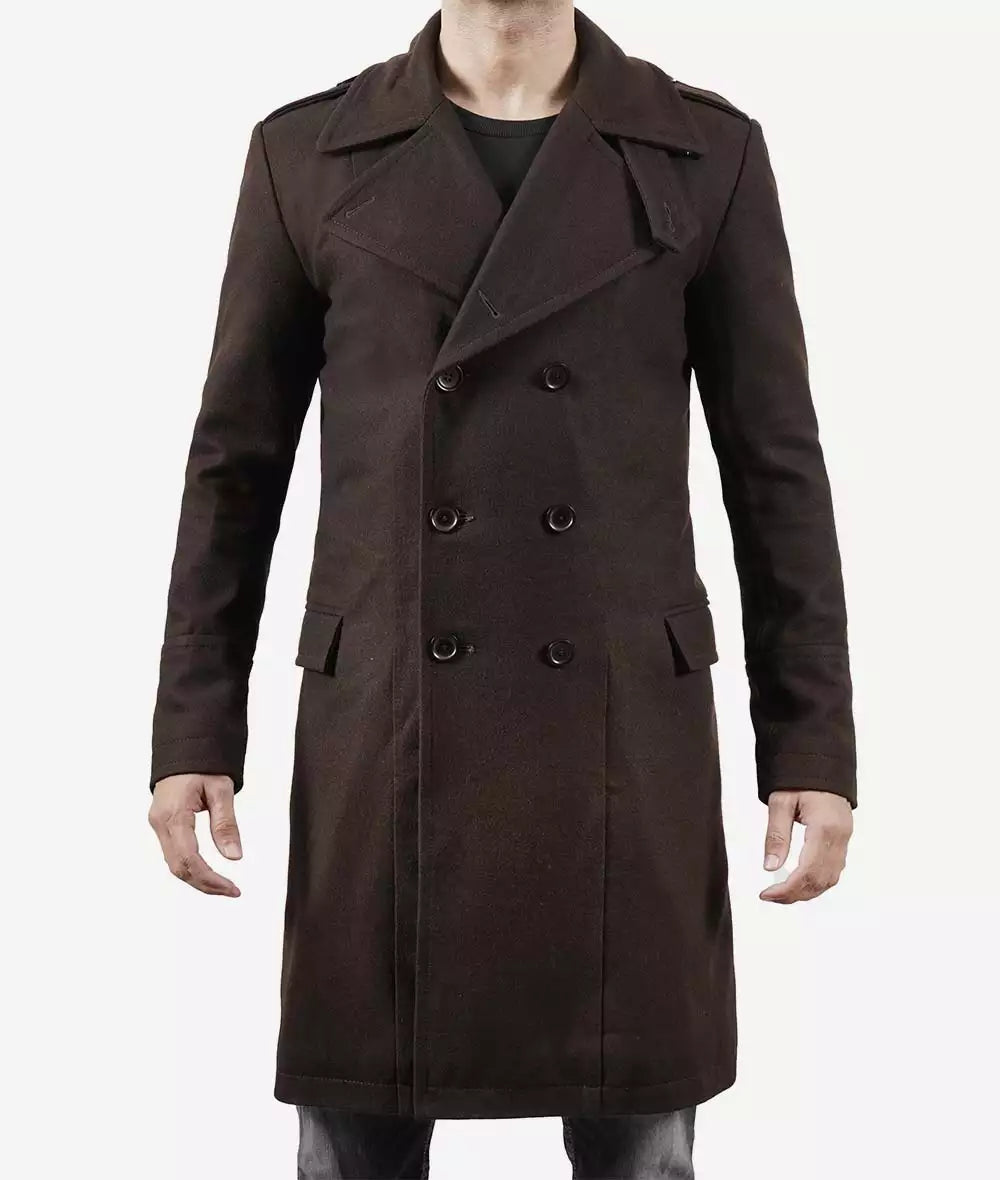 Men's Chocolate Brown Double-Breasted Wool Coat image 1