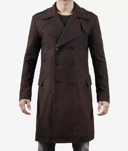 Men's Chocolate Brown Double-Breasted Wool Coat image 1