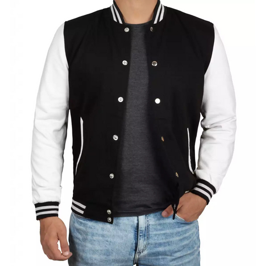 Men's Black and White Letterman Baseball Jacket - Bomber Style image 0