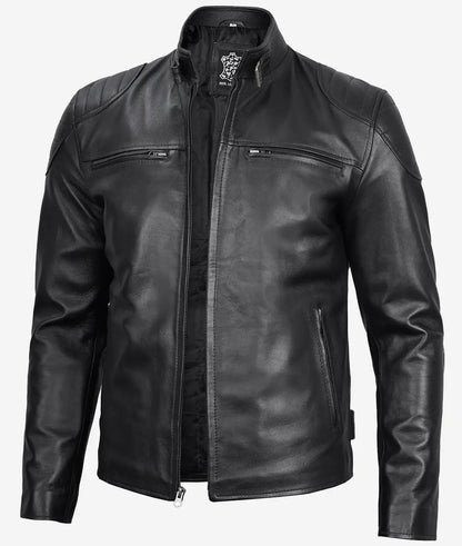 Men's Cafe Racer Black Lambskin Leather Jacket image 1