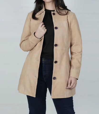 Women's Camel Button Down Suede Coat image 1