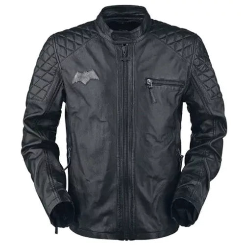 Batman Black Biker Genuine Leather Jacket with Removable Hoodie image 0