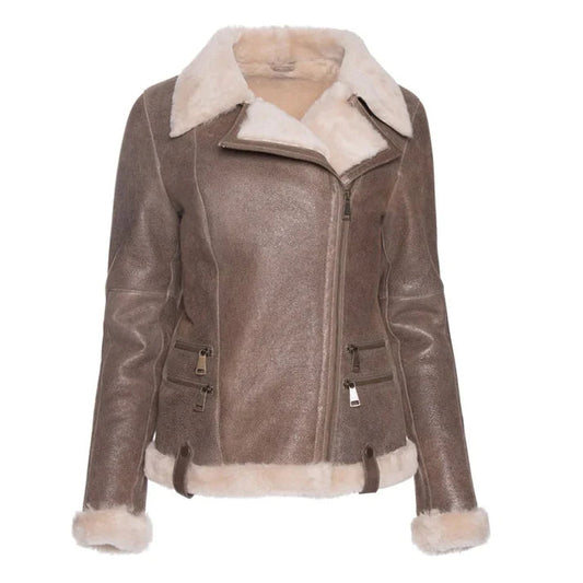 Women's Brown Spanish Merino Shearling Leather Jacket image 0