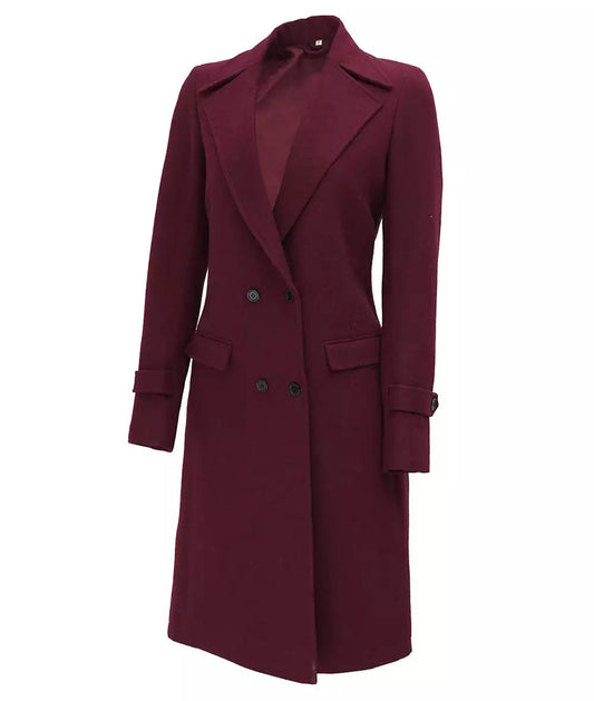 Women's Maroon Double Breasted Long Wool Coat – Winter Wrap Coat image 0