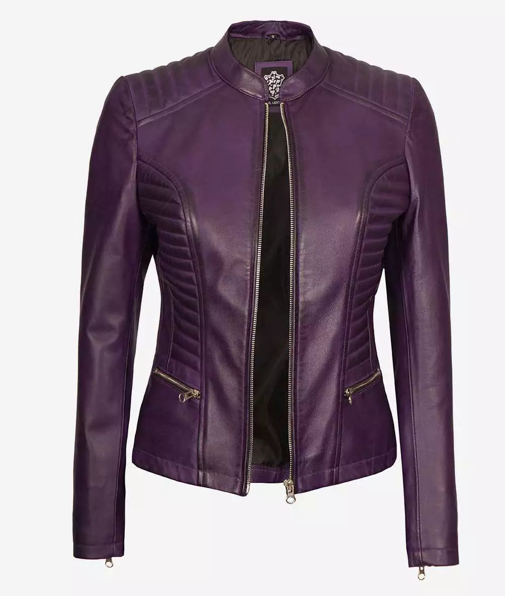 Rachel Women's Purple Slim Fit Moto Leather Jacket image 1