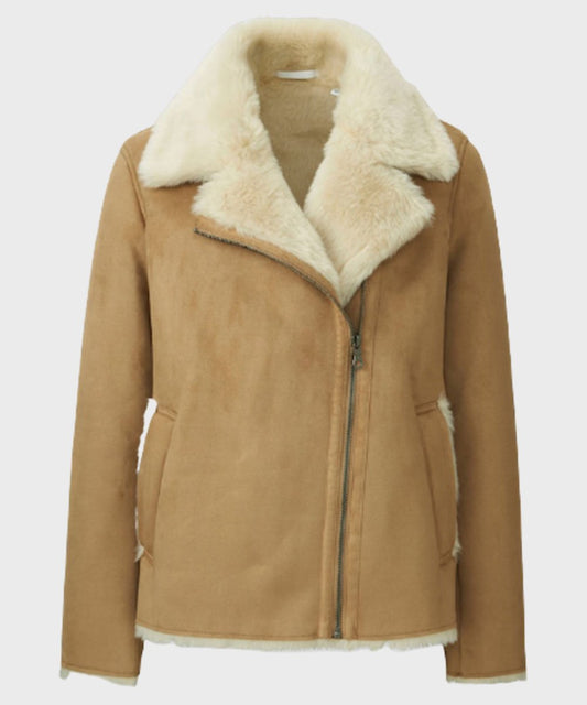 Womens Brown Faux Shearling Jacket image 0