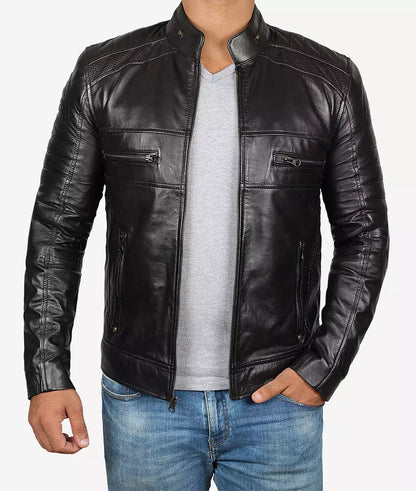 Men's Black Premium Cafe Racer Leather Jacket image 0