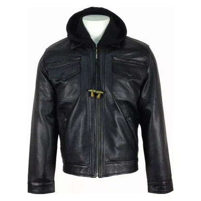 Men's Renegade Hooded Black Leather Jacket image 0