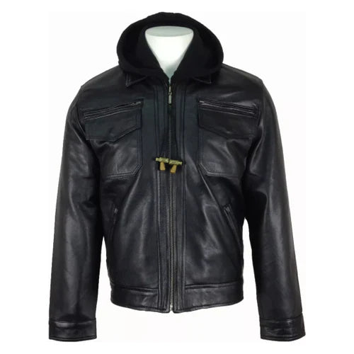 Men's Renegade Hooded Black Leather Jacket image 0