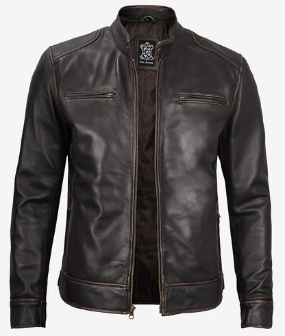 Men's Vintage Brown Real Leather Cafe Racer Jacket image 1