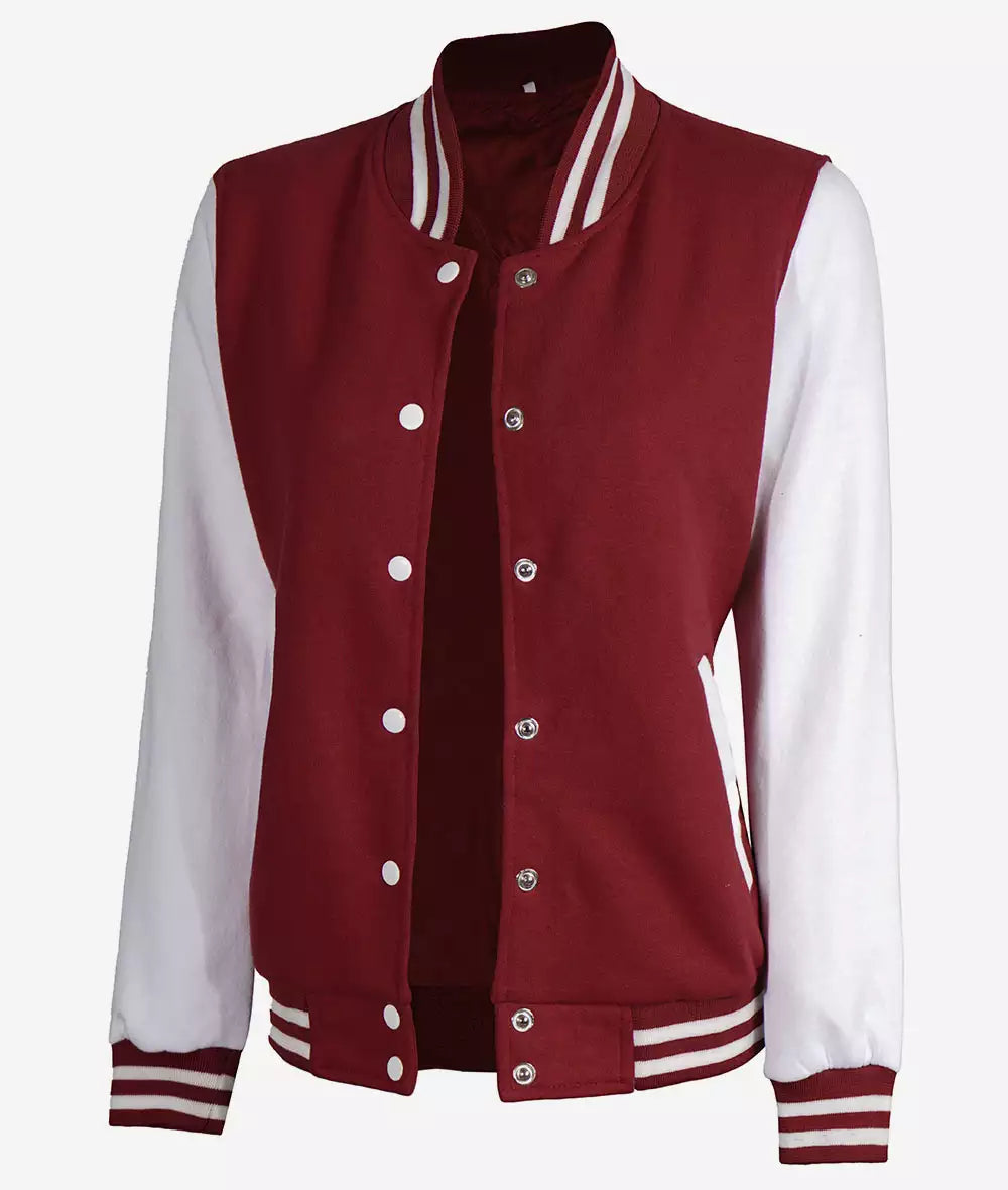 Women's Maroon and White Varsity Jacket - Baseball Style image 1