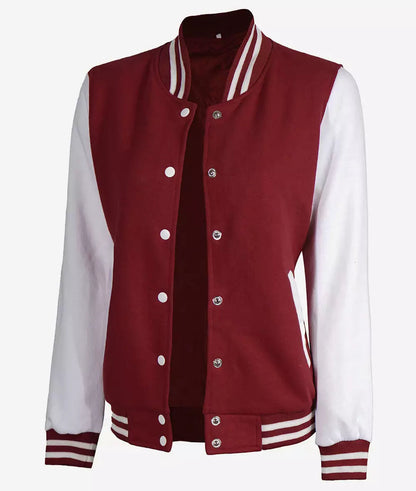 Women's Maroon and White Varsity Jacket - Baseball Style image 1