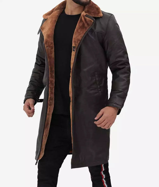 Men's Dark Brown Real Leather Shearling Coat image 0