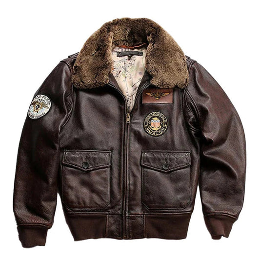 Men's Aviator Vintage Collar Faux Shearling Leather Jacket image 0