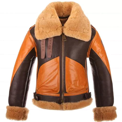 A4 Brown Genuine Leather Jacket Faux Shearling image 0