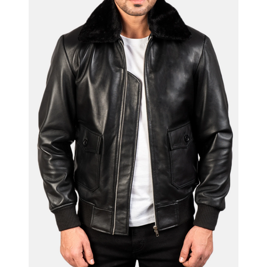 Airin G-1 Black Leather Bomber Jacket image 0