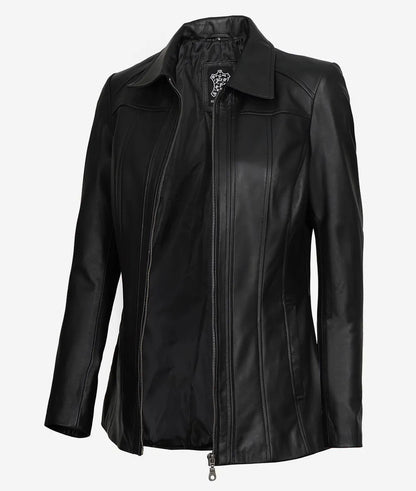 Marsha Women's Black 3/4 Long Leather Coat image 0