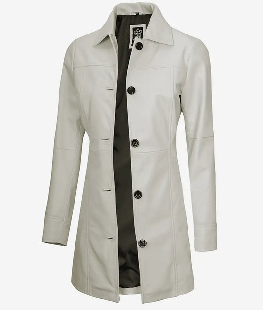 Women's Off White Real Leather 3/4 Length Coat image 0