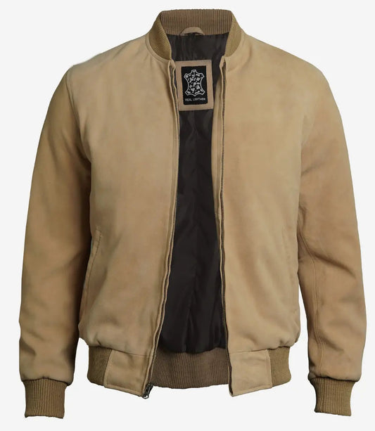 Men's Classical Camel Suede Bomber Jacket image 0