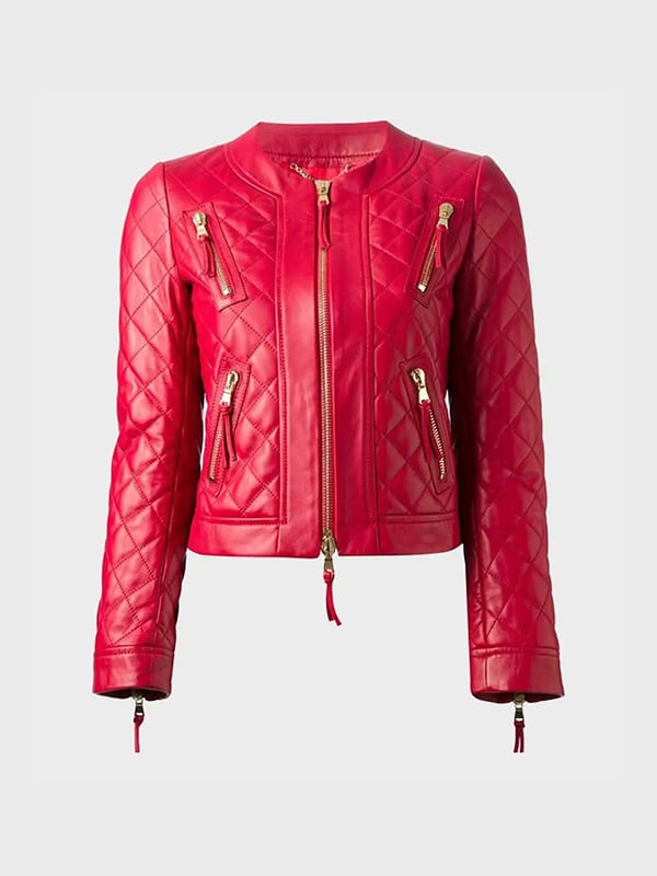 Womens Quilted Red Leather Jacket image 0
