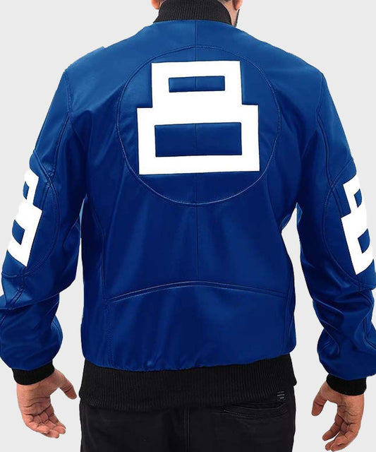 8 Ball Blue Leather Bomber Jacket image 0