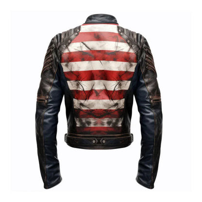 Men's USA Flag Casual Motorcycle Leather Jacket image 1
