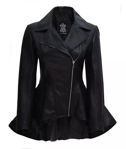 Women's Clarissa Peplum Black Leather Jacket image 0