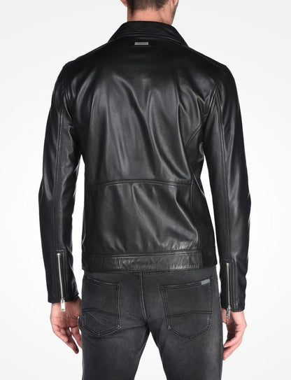 Black Sheepskin Leather Moto Jacket Men image 2