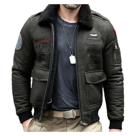 Men's B3 RAF Aviator Bomber Faux Shearling Leather Jacket image 0