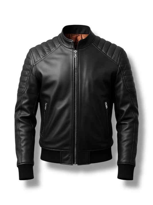 Padded Bomber Leather Jacket For Men.