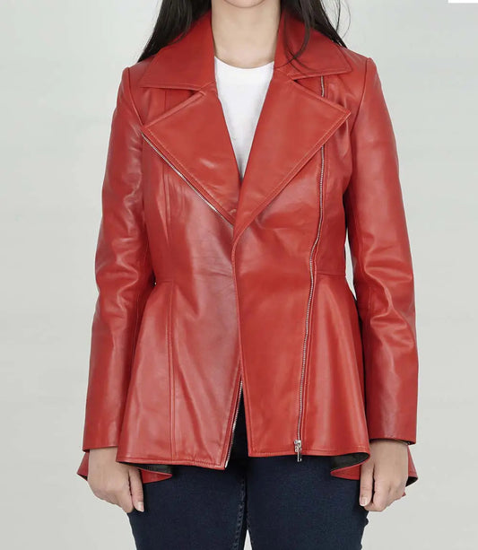 Women's Red Peplum Leather Jacket image 0