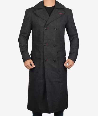 Men's Gray Double Breasted Detective Wool Coat image 0