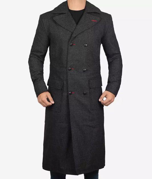 Men's Gray Double Breasted Detective Wool Coat image 0