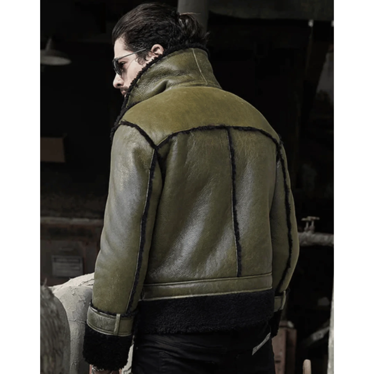 Mens Green RAF Flying Pilot Shearling Leather Jacket image 1