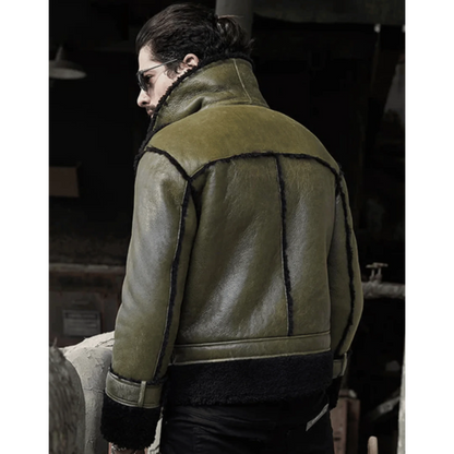 Mens Green RAF Flying Pilot Shearling Leather Jacket image 1