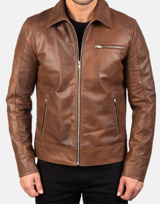 Brown Lavendard Biker Leather Jacket image 0