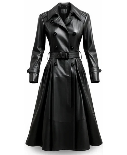 Women's Black Bravura Long Leather Coat image 0