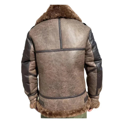 Men's Short Mixed Colors Pilot Faux Shearling Moto Real Leather Jacket image 1