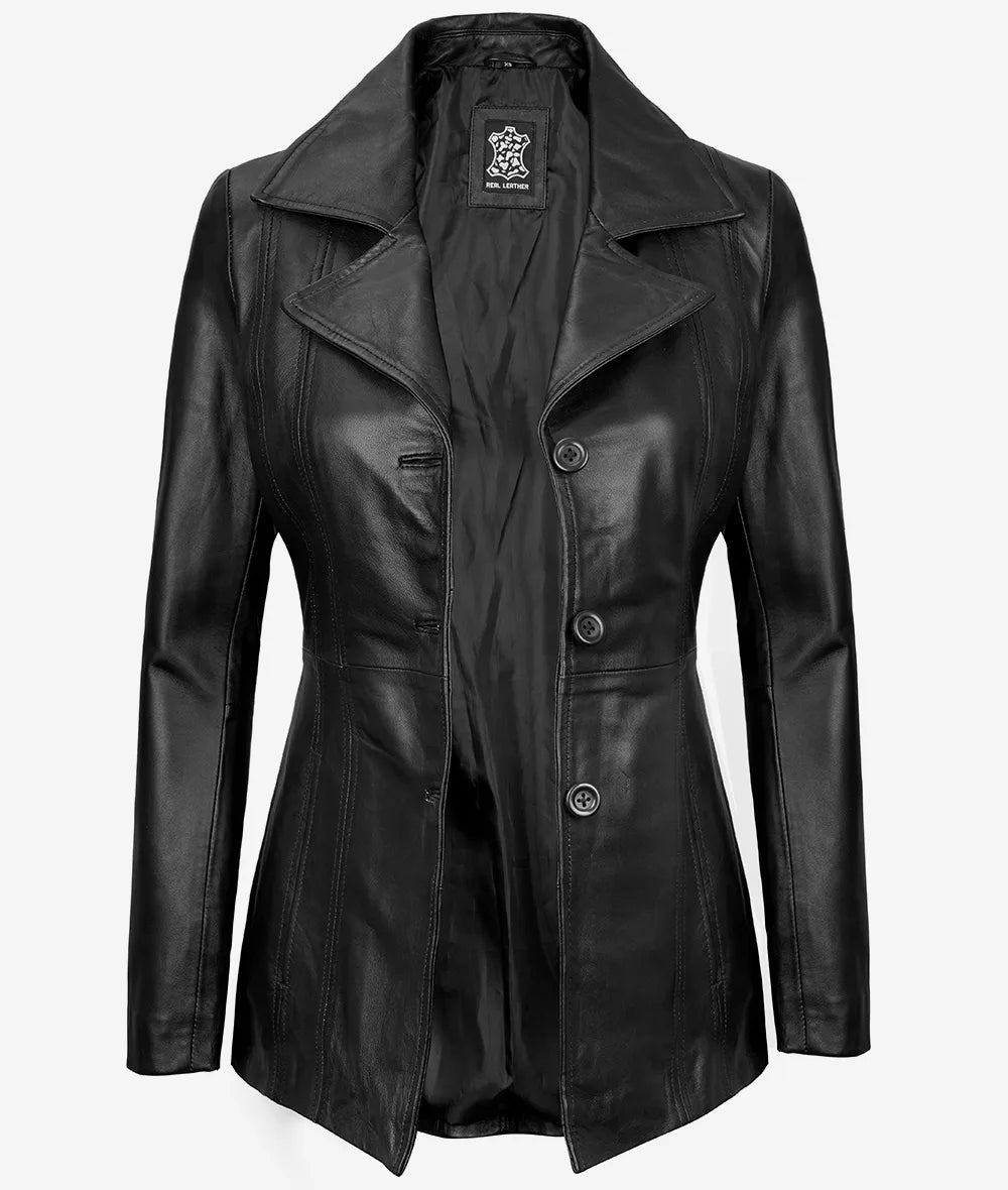Bitonto Women's Black 3/4 Length Leather Coat image 1